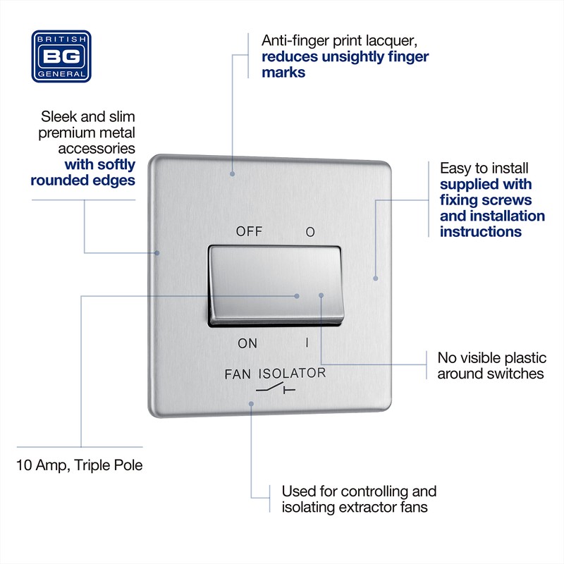 BG Electrical 3-Pole Fan Isolator Switch