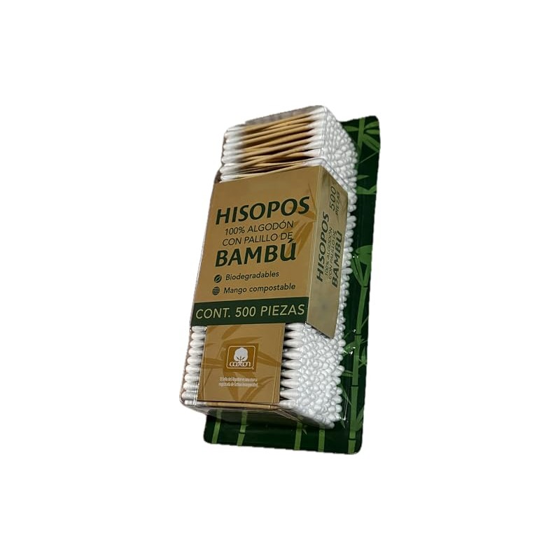 Hisopos Cotonetes de bambu con algodon 500 piezas.