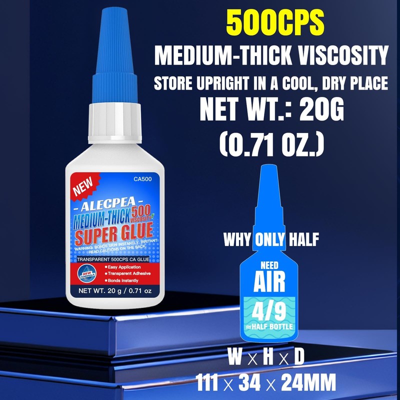 20g Medium-Thick CA Glue (500 CPS), Instant Clear Cyanoacrylate Glue