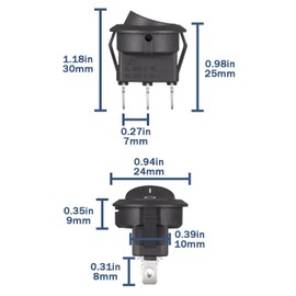 VEXUNGA Rocker Switch Rocker Switch 3-Pin Round Switch 6A 250V AC 10A 125V 3 Terminals 2 Position On/Off Black Built-in Switch Self-Locking Square Round for Car Boat (Pack of 10)