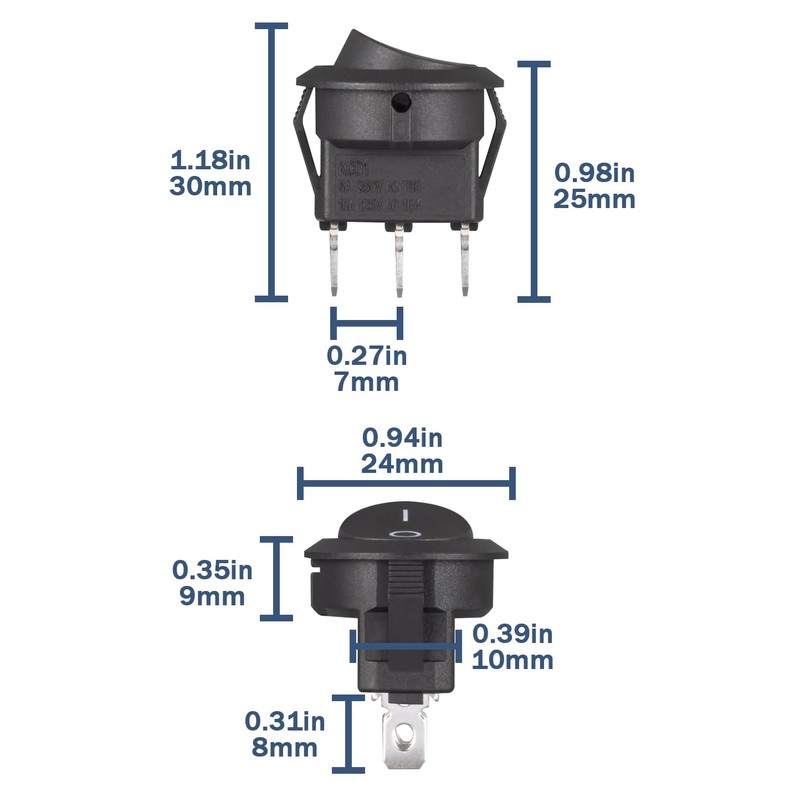 VEXUNGA Rocker Switch Rocker Switch 3-Pin Round Switch 6A 250V
