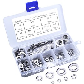 304 Stainless Steel Flat Washers Set 360pcs 8 Sizes(M2 M2.5 M3 M4 M5 M6 M8 M10) Ring Gaskets Plain Washer Kit Screw Fastener Hardware Assortment Accessories