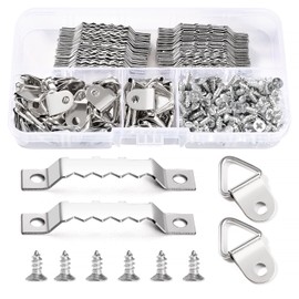 YIXISI 100 PCS Picture Hanging Kit, Picture Frame Hangers, Sawtooth Photo Frames Hooks, Triangle Ring Hanger, Picture Hangers with 150 Screws, for Picture Photo Frame Hanging Home Decoration, Silver