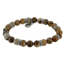 LES POULETTES BIJOUX - Bracelet Elastic Steel Ring and Brown Jasper Beads