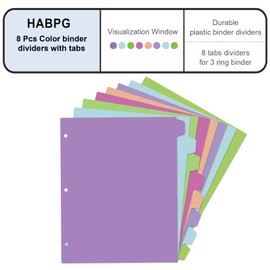 HABGP 16Pcs/2 Set Binder Dividers with Tabs, 8 Color Tab for 3 Ring Binder Dividers, Page Folder Dividers for 3 Ring Binder Sheet Paper Protectors, Plastic Tabbed File Dividers with Tabs