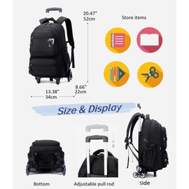 ETAISHOW Rolling Backpack for Boys Trolley Bookbag with Wheels for Adults Wheeled Luggage Laptop Backpack for Men
