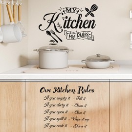 Kitchen Wall Stickers 2Pcs, Inspiring Wall Decals Kitchen Rules Cupboard Stickers for Dining Room Restaurant Decor