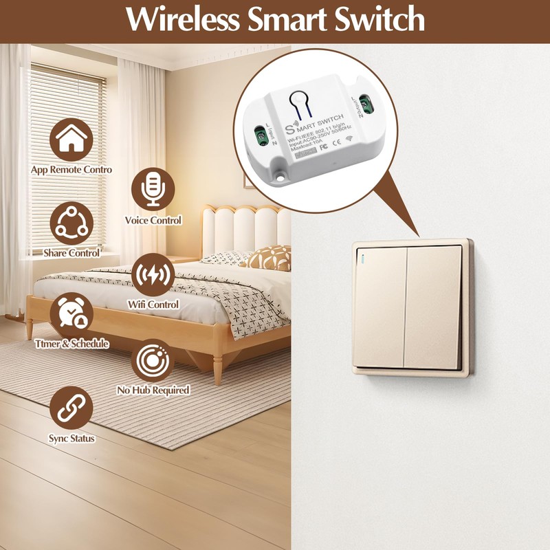 WLAN Smart Switch Module, 10A WLAN Switch Tuya Smart Life