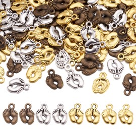 Craftdady 200pcs Tibetan Footprint Charms Antique Color for Newborn Baby Memory Bracelet Necklace Jewelry Making