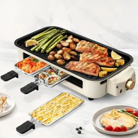 1500W Portable Indoor Electric BBQ Griddle Smokeless Removable Non-Stick Plate Dishwasher Safe Hot Pot Kitchen Essential PerfectColor: Light Brown Color
