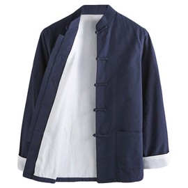 G-LIKE Chinese Martial Arts Men's Jacket - Traditional Uniform Outerwear for Martial Arts Kung Fu Tai Chi Wushu Men Women Costume Tang Style Long Sleeve Clothing - Cotton, darkblue
