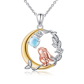 FLYOW Rabbit Necklace 925 Sterling Silver Bunny Crescent Moon Pendant Cute Animal Moonstone Necklace Anniversary Easter Mothers Day Jewelry for Women Mom Wife Friends