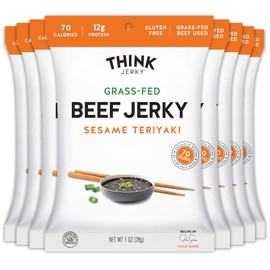 Think Jerky Sesame Teriyaki Beef Jerky, Grass-Fed High Protein Beef, Gluten Free, No Antibiotics or Nitrates, Healthy Chef Crafted Recipe, Low Calorie and Low Fat - 1.0 oz Bags, 8 Pack