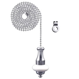 NewZC Light Pull Chain Extension with Ball Chain 100 cm Length Bathroom Toilet Light/Ceiling Light Fan Switch/Blind Cord Pull Handle Weight Pull Cord - Brushed Chrome with White Ceramic