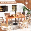 Tangkula Patio Dining Table with Umbrella Hole, Outdoor Solid Wood