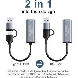 VIXLW Tarjeta de captura de audio/video, tarjeta de captura HDMI USB 3.0 para transmisión, tarjeta de captura USB 2K 30FPS/1080P 60FPS, HDMI a USB C para transmisiones de juegos, reordenación de