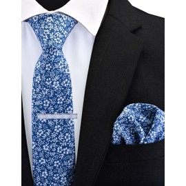 GUSLESON Fashion - Juego de corbata de algodón con estampado floral de 2.4 pulgadas (6 cm) + caja de regalo, Azul/Blanco, general