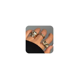 3PCS Chunky Gold Rings Thick Dome Chunky Rings Open Bold Thick Rings Gold Silver Adjustable Thick Round Dome Rings Set Fashion Geometric Statement Rings for Women (C-Gold)