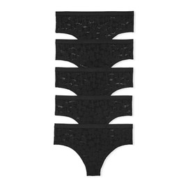 Victoria's Secret PINK Women's Lace Cheekster Underwear, Panties for Women, Pure Black Lace Dasiy, (L)