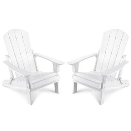 Stoog Folding All-Weather Adirondack Chairs Set of 2, 400 lbs Support, Outdoor Plastic Adirondack Chair, Looks and Feels Like Wood for Garden, Lawn, Deck, Pool, White