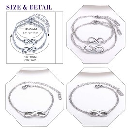 Feilok Women's Stainless Steel Infinity Symbol Bracelet Charm Love Infinity Sign Bangle Anklet Friendship Bracelet Partnership Bracelet, Silver, Stainless Steel