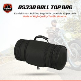Daniel Smart Motorcycle Sissy Bar Roll Bag with Multiple Pockets - Secure Your Luggage and Stuff with Ease - Includes Rain Cover for All-Weather Protection - Perfect for Motorcycle Touring – Black