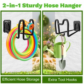 2pcs Hose Holders for Outside - Upgraded Garden Hose Holder with Hook, Metal Garden Hose Hanger Wall Mount Heavy Duty Hose Hangers for Outside for Yard Lawn Storage