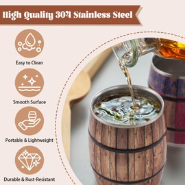 4 Pcs Shot Glasses Rustic Barrel with Lids and Straws - 3 oz Mini Stainless Steel Insulated Tumblers Cups, Vintage Woodgrain Design in 4 Colors (Pink, Blue, Red, Brown) - Set of 4