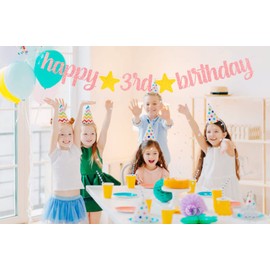 bng-bng 3rd Birthday Bunting Banner for Girls Happy 3rd Birthday Decoration Rose Gold Glitter Birthday Letter Garland Baby Girls Age 3 Three Years Old Birthday Decorations Party Supplies