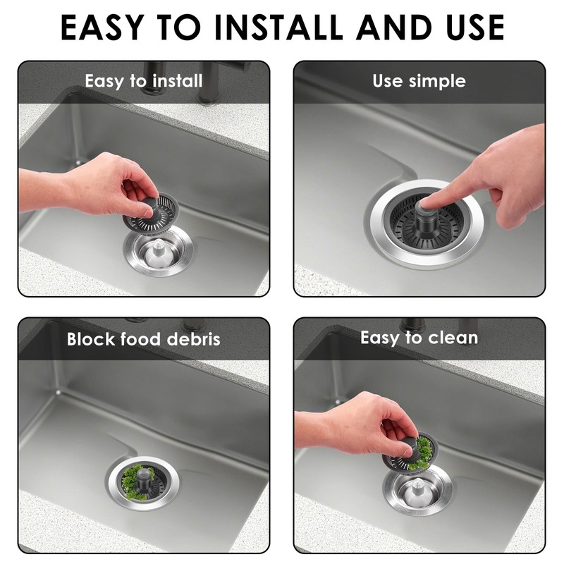 2 Pack 3 in 1 Kitchen Sink Drain Strainer,Pop Up