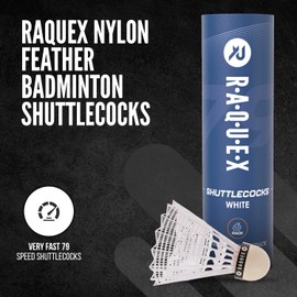 Raquex Badminton Shuttlecocks - Yellow/White, Tube of 6 - All Natural Cork Shuttlecocks, Nylon Feathers - Three Speed Options – Indoor Outdoor Durable Badminton Shuttles (79, White)