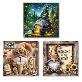 3 Pack Gnome Stamped Cross Stitch Kits for Adults - Embroidery Kits for Beginners Adults,11 CT Patterns Dimensions Counted Cross Stitch Kits for Adults Arts Craft 12x12 inch