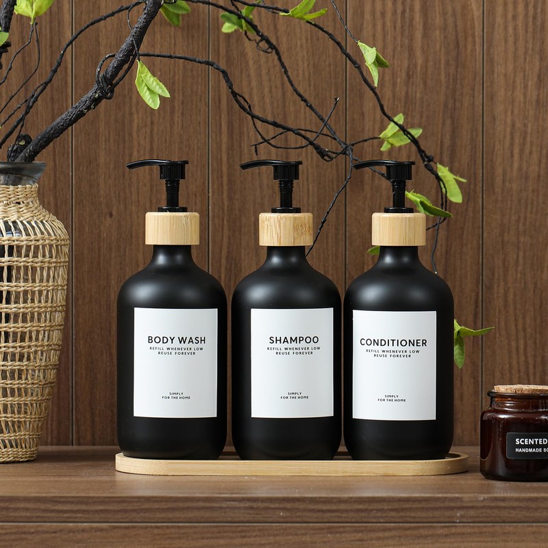 Shampoo and Conditioner Dispenser,16.9 fl oz Set of 3 Black