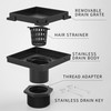 Bernkot Square Shower Drain 4", Matte Black Floor Drain with