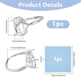 DICOSMETIC 925 Sterling Silver Adjustable Ring Base 4 Claws Blank Ring 7 1/4 Prong Claw Bezel Rings Finger Ring Component Gemstones Cabochon Setting with Polishing Cloth for Rings Making DIY Crafts