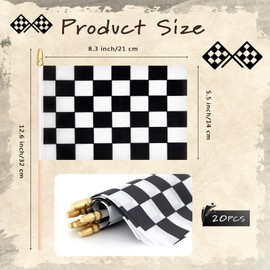 20 PCS Checkered Flags, Car Flags Race Car Party Decorations, Checkered Black and White Racing Mini Hand Held Stick Flags for Birthday, Racing, Race Car Party, Sport Events, Desk Decorations