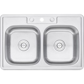 CozyBlock 33 inch Topmount Drop-In Stainless Steel 18 Gauge Double Bowl 50/50 Kitchen Sink w/ 3 Faucet Holes (Sink Only)