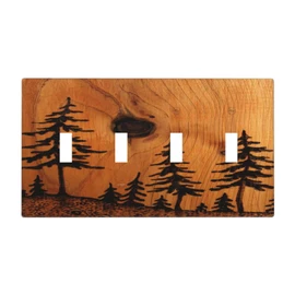 Mountain Forest Wood Wooden 4 Gang Quad Toggle Device Light Switch Cover Wall Plate Decorative Electrical Faceplate Large Size Outlet Light Switch Plate