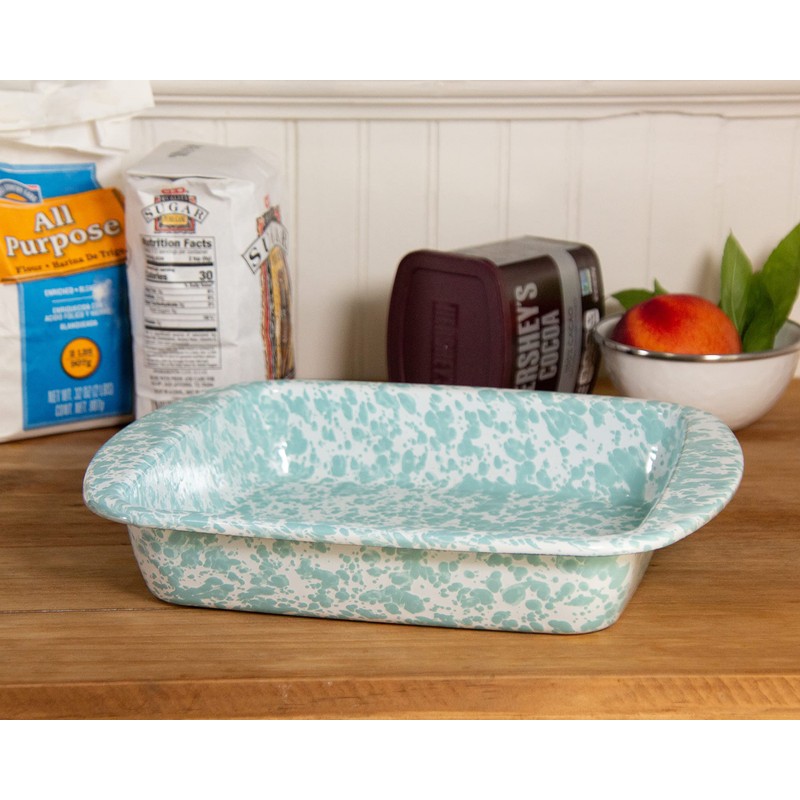 Golden Rabbit Enamelware - 9" square Brownie Pan (Sea Glass