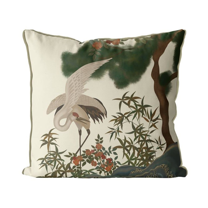 Kelly Stevens-McLaughlan, Crane Garden 3 Chinoiserie on Red Cushion /