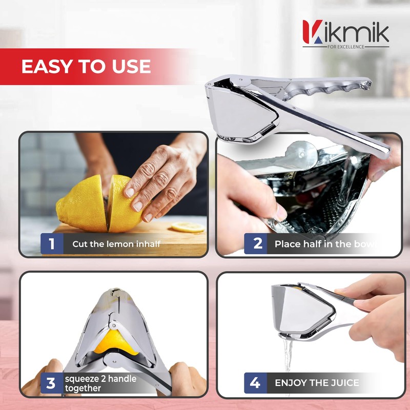 Kikmik Stainless Steel Lemon Squeezer -CitrusEase Foldable Handheld citrus Squeeze