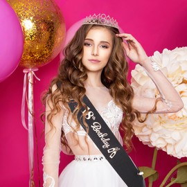 Healeved 18th Birthday Gif t for Women - Birthday Queen Sash & Rhinestone Tiara Kit, Birthday Sash and Tiara for Girls 18th Birthday Decorations - Birthday Crown