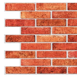 Dundee Deco Red Faux Brick PVC 3D Wall Panel, 3.2 ft X 1.6 ft (96cm X 50cm), Interior Design Wall Paneling Decor, Sample 9 in X 9 in
