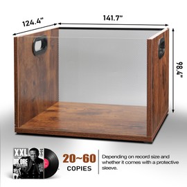 Vinyl Record Storage Crate, Holds up To 60 LPs, Album Visible Storage Box with Acrylic Front, Handle, Wooden Multi-Purpose Organizer for Records, Magazines and Books, for Desktop and Home Office