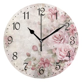 ALAZA Wall Clock Vintage Pink Roses Silent Non-Ticking Decorative Wall Clocks Battery Operated 10 Inch for Home Living Room Kitchen Bathroom Bedroom