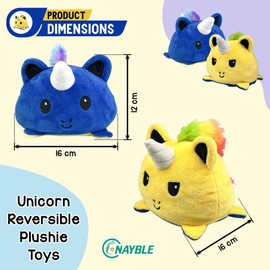 Nayble Reversible Unicorn Teddy Cat Plushie Toys Mood Plush Unicorn Toys Stuffed Animal Cute Plushies Unicorn Gifts for Girls, Boys and Adults (Dark Blue & Yellow Unicorn)