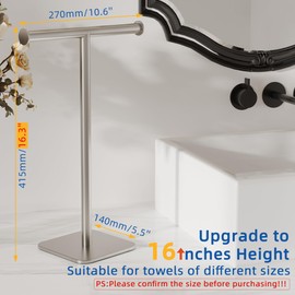 RUACQ Hand Towel Stand, 16" T-Shape Hand Towel Holder Stand for Bathroom, Kitchen and Countertop Towel Holder 304 Stainless Steel Hand Towel Rack with Weighted Base (Brushed Nickel)