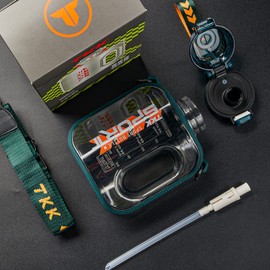 TKK 32oz Sport Water Bottle with Straw - Large Capacity Plastic Water Bottle Jug - Dishwasher Safe 1L BPA Free Tritan for Gym Yoga Travel Camping Outdoor Green Teal