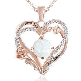 YYSuniee 18K Gold Plated Heart Birthstone Necklace for Women Designer Inspiration 925 Sterling Silver Rose Heart Pendant Necklace Valentine Christmas Birthday Gift(Rose Gold-Oct-10)