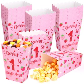 AmazingSpark 50 Pcs Berry First Birthday Party Supplies Mini Strawberry 1st Popcorn Boxes Berry Open Top Popcorn Containers for Strawberry Theme Birthday Baby Shower Kids Party Dessert Snack